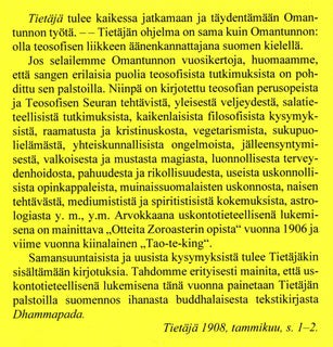 Tietäjä 1908-1910, Teosofinen Aikakauskirja