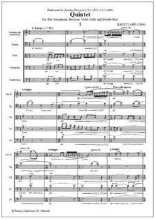 Quintet for alto saxophone, bassoon, viola, cello and double bass - Score