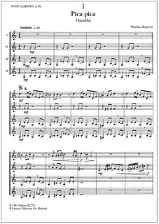 Aves clarinatistae for four clarinets in Bb - Performance score