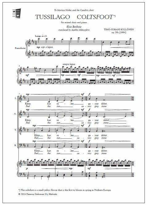 Valokuva kirjasta  Tussilago (Coltsfoot) for mixed choir and piano, kuuluu tuoteryhmään Musiikki.