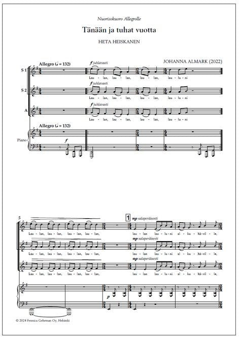 Valokuva kirjasta  Tänään ja tuhat vuotta - Descant choir &amp; piano, kuuluu tuoteryhmään Musiikki.