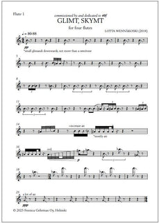 Glimt, skymt for four flutes - Score & parts