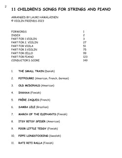 11 Children's Songs for Strings and Piano: Complete Parts