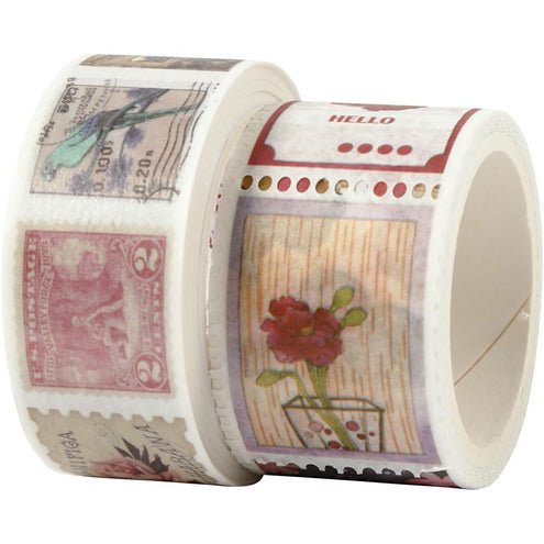 Kuvioteippi 2 rullaa postimerkki ja kukkakuviot