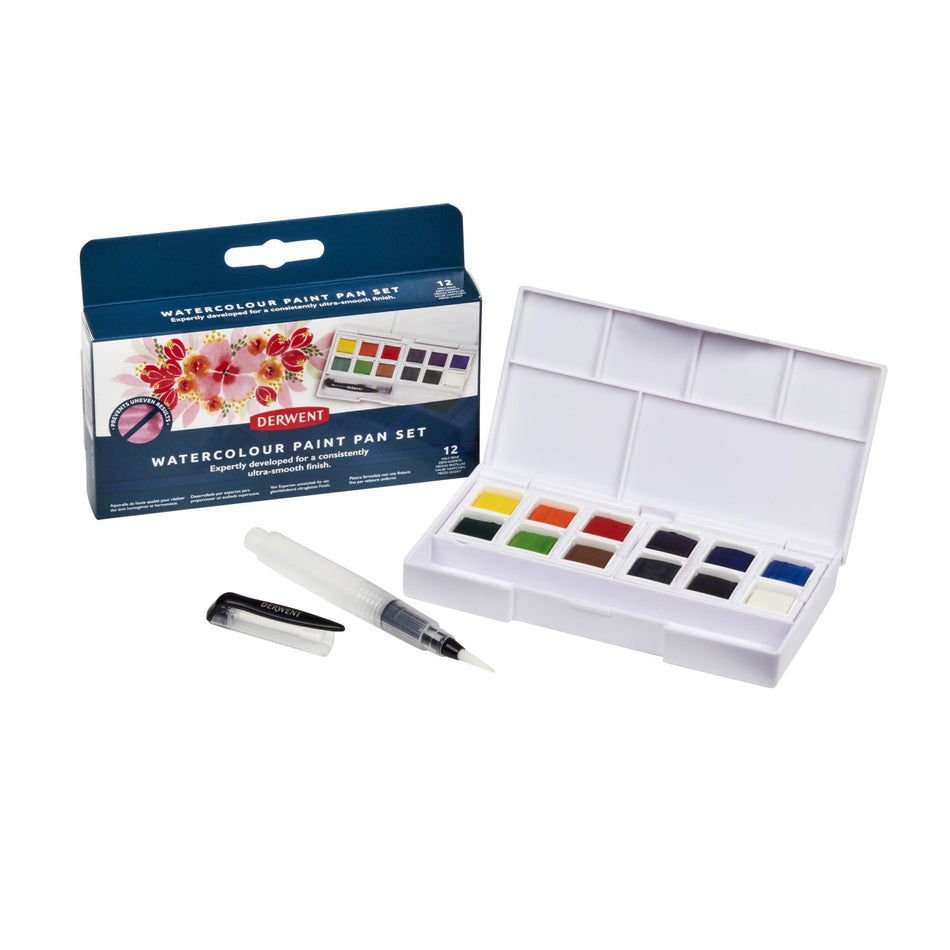 Valokuva tuotteesta Akvarelliväri 12 kpl Derwent Watercolour Paint pan Set, kuuluu tuoteryhmään Taidetarvikkeet.