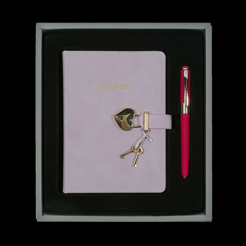 Päiväkirja lukolla pinkki + kynä lahjapakkauksessa Victorias Journals